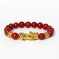 Bracelet Pixiu en Agate Rouge avec Perles Mantra Dorées Bijou Élastique Chance - Agate Rouge 3