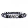 Natuurlijke vulkanische steen en zilveren uil kralen armband yoga chakra helende sieraden man - Uil / Zwart