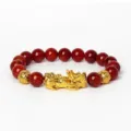 Bracelet en perles d'agate rouge avec pendentif Pixiu doré et perles pièces, élastique. - Agate Rouge 5