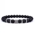 Heren 8mm zwarte agaat lavasteen kralenarmband met micro pave zirkonia metalen bedel. - Zirkonia Kolom / Zwart