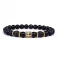 8mm Vulkanische Steen Agaat Kralen Armband met Goud Paved Charm Yoga Sieraden - Zirkoon Verdeelperle / Zwart