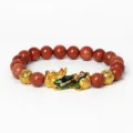 Bracelet en perles de pierre dorée Pixiu pour la richesse, bijoux vintage élastiques. - Pierre de Sable d'Or