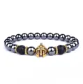 Spartaanse helm kralen armband detail, lavasteen en metalen bolletjes bedel sieraden. - Spartaanse Krijger / Zwart