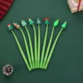 Christmas gel pens set with cute silicone tree toppers, smooth black ink for school and office. - 0.5mm / Green