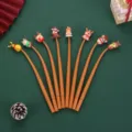 Christmas silicone neutral pen set, cute cartoon deer wiggle gel pens, student stationery gift. - 0.5mm / Coffee