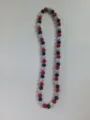 Detailed view of 10mm red white and blue Shamballa disco ball beaded clay necklace. - Red White Navy
