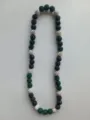 Detailed view of Shamballa necklace with black, green, and silver rhinestone clay beads - 193 / Approx. 44 Beads, Approx. 51cm (20 Inches)