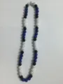 Close-up detail of 10mm blue black and AB white rhinestone shamballa bead necklace - Blue Black AB White