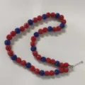 Detailed view of 10mm red and blue shamballa rhinestone disco ball bead necklace - Red Blue Extension Chain 2
