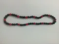 Close-up view of 10mm Shambhala necklace with alternating black and red rhinestone beads - 98 / Approx. 44 Beads, Approx. 51cm (20 Inches)