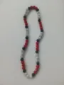 Detailed view of 10mm red, white and blue Shamballa bead necklace with rhinestones - 68 / Approx. 44 Beads, Approx. 51cm (20 Inches)
