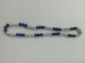 Close-up view of 10mm blue and white rhinestone clay disco bead necklace jewelry detail - 93 / Approx. 44 Beads, Approx. 51cm (20 Inches)