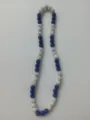 Detailed macro view showing blue and white 10mm Shamballa disco ball beaded necklace. - 65 / Approx. 44 Beads, Approx. 51cm (20 Inches)