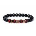 Charming 8mm natural stone bracelet with red tiger eye, black beads and zircon spacers. - Style 27