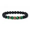 8mm Beaded Bracelet with Green Tiger Eye Black Beads and Micro Pave Zircon Spacers for Men - Style 26
