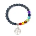 8mm Black Agate Chakra Beads Bracelet with Silver Tree of Life Pendant Yoga Jewelry - 11