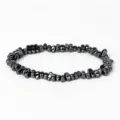 Natural hematite stone chip beaded bracelet, irregular metallic black energy jewelry detail. - Irregular Crushed Stones