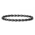 Close-up detail of black hematite oval beaded bracelet with metallic sheen texture. - Oval Beading