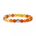Detailed close-up of the 8mm agate gemstone bracelet featuring alloy spacer bead. - Red Yellow Agate