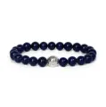 Close-up detail of the dark blue gemstone bead bracelet with an exquisite alloy spacer bead. - Dark Blue