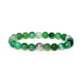 8mm green agate gemstone beaded bracelet with silver alloy spacer for yoga jewelry design. - Green Agate Color