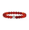 Red Agate Beaded Bracelet with Silver Spacer Detail Close-up view for daily wear or yoga - Red Agate