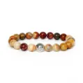 Close-up detail of the natural gemstone beaded yoga bracelet featuring colorful agate beads. - Natural Stone
