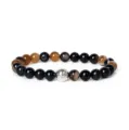 Natural gemstone bracelet with agate, tiger eye and alloy spacer beads for yoga meditation. - Agate And Tiger Eye