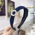 Marineblauer geknoteter Haarreif aus Stoff mit Perlen- und Strasskreis-Verzierung - Marineblau (Rund)