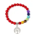 Close-up detail of the colorful chakra bead bracelet featuring silver tree pendant craftsmanship. - 15