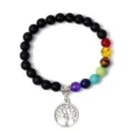 8mm Black Stone Volcanic Lava Tree of Life Pendant Chakra Yoga Beaded Bracelet Detail - 2