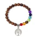 Tree of life charm bracelet with wooden beads and colorful chakra stones for yoga. - 17