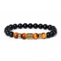 Natural tiger eye and black stone beaded bracelet with micro-paved cubic zirconia spacer. - Style 10