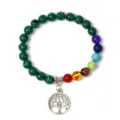 Chakra healing tree of life bracelet with green malachite and colorful gemstone beads jewelry. - 25