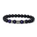 8mm Tiger Eye Black Stone Bracelet with Pave Zircon Square Spacer Beaded Jewelry - Style 6