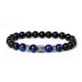 Mens Beaded Bracelet Natural Blue Tiger Eye Black Stone Micro Pave Zirconia Jewelry Gift - Style 4