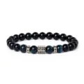 Detail view of beaded bracelet with blue tiger eye stone and micro-paved cubic zirconia spacers. - Style 3