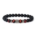 Natural stone bead bracelet with red tiger eye and micro-pave zircon metal spacer for men. - Style 2
