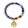 Chakra stone beaded bracelet with gold tree of life pendant yoga jewelry healing gemstone - 4