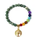 Chakra gemstone beaded bracelet with gold tree of life pendant for yoga meditation spiritual healing. - 8