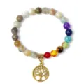 Colorful natural stone beaded bracelet featuring a gold tree of life pendant for yoga meditation. - 6