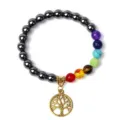 Chakra healing bracelet with hematite beads and gold tree of life pendant yoga jewelry - 14
