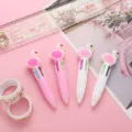 Cute mini 4-color ballpoint pen with swan topper, multi-color push pen for students stationery - Flamingo Series