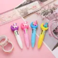 Cute cartoon unicorn 4-color ballpoint pen, lovely press multi-color writing pen for school. - Moon Unicorn Series