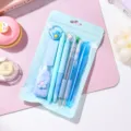 Macaron blue stationery set student gift school supplies set with multiple cute pens and tape. - 8-Piece Set / Ice Blue