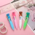 Cute 4-color cartoon dinosaur retractable pen set, perfect for students stationery. - Dinosaur