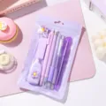 Macaron purple stationery set student cute school supplies gift set pencil pen set aesthetic - 8-Piece Set / Lavender