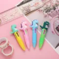 Cute dinosaur 4-color ballpoint pen, pink and yellow variant, multi-color push pen for kids. - Fat Dinosaur Series