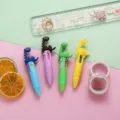 Cute cartoon dinosaur 4-color ballpoint pen set, multi-color push pens for student journaling. - Spotted Dinosaur Series