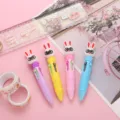 Cute cartoon 4-color ballpoint pen set, mini press multi-color gel pens for student journal. - Glasses Rabbit Series
